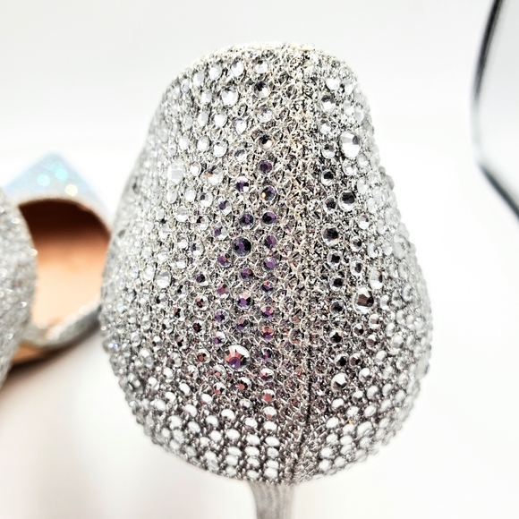 Lauren Lorraine Ruby Silver Rhinestone Embellished Half d'Orsay Pointed Pumps fo - Picture 10 of 15